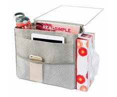 InterDesign Wren poche rangement pour lit - grande pochette de rangement lit avec 4 poches en coton et mÃ©tal - gris clair