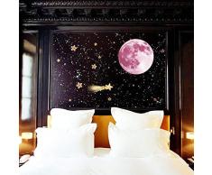Glow en lune foncé autocollant lumiere lumineuse fluorescente Pépinière Enfants Bébé Home Salon Chambre parc dattractions jouet magasin de bande dessinée décoration décalque murales Papier Peint, 30 x 30 cm, Rose