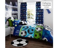 Catherine Lansfield Parure de lit pour Enfant Motif Football, Bleu, Simple