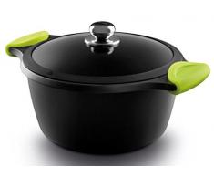 Castey F3-IO24 Casserole profonde en fonte daluminium avec couvercle en verre trempÃ© et poignÃ©es latÃ©rales en silicone Noir 24 cm