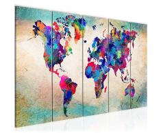 Tableau decoration murale Carte du monde 200 x 80 cm - XXL Impression sur Toile Salon Appartment 5 Parties - prÃªt Ã accrocher - 013355a