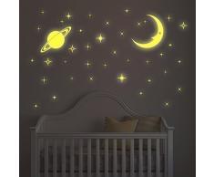 Walplus Autocollant Mural Brille dans le Noir Étoiles et Lune Amovible Auto-Adhésif Mural Art Stickers Vinyle Maison Décoration DIY Salon Chambre Bureau Décor Peint Enfants Chambre Cadeau, Multicolore