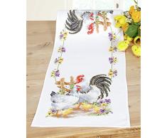 Kit chemin de table aida Famille de poules