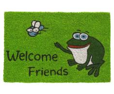 F & S Paillasson dentrée Robuste 100% Fibres de Coco Naturel Welcome Frog (Bienvenu Grenouille) 40 x 60 cm