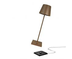 Zafferano Poldina Pro - Lampe de table LED à intensité variable en aluminium, Protection IP54, Utilisation intérieure/extérieure, Base de chargement par contact, H38cm, Prise UE - Corten