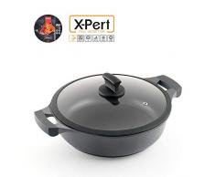 Metaltex XPERT - Casserole Basse en Aluminium Fondu 28 cm avec Couvercle de Verre TrempÃ©