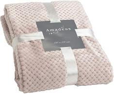 Plaid de couleur vieux rose, 130x170 cm, collection Damier, Amadeus