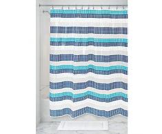 iDesign Zoey Stripe Rideau Douche, Grand Rideau de Bain en EVA, Blanc et Bleu