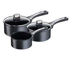 Tefal Expertise Lot de 3 Piècesâ¯: 16 cm Casserole avec Bec, 18/20 cm casseroles avec couvercles, Aluminium, Noir, 39.5 x 28.5 x 26.5 cm