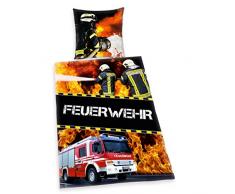 Herding YOUNG COLLECTION Parure de Lit Réversible, Pompiers, Housse de Couette 135 x 200 cm, Taie dOreiller 80 x 80 cm, Coton/Renforcé