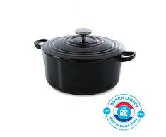 BK Cookware H6071.524 Bourgogne Cocotte en Fonte Ãmaillée avec Couvercle 24 cm, Dutch Oven, Casserole Induction Ronde 4.2 litres, Tous Feux, Jet, Noir de Jais