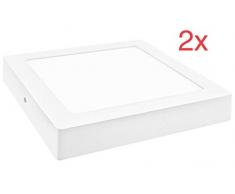 (LA) Plafonnier LED carrÃ© surface blanc froid (6500 k), 18 W, 1600 lumens, 230 mm (lot de 2x)