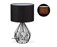 Relaxdays 10028402 Lampe de Table Grillage,Abat-Jour Rond, Pied en mÃ©tal, E27. Style Industriel,veilleuse, Hxd 51,5 x 32 cm,Noire, Plastique, Tissu, 5 x 32 x 32 cm
