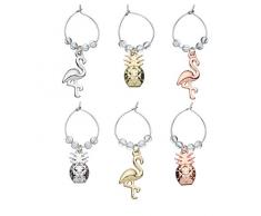 BarCraft BCWCPAPPLE Breloques en verre à vin Motif ananas et flamant rose