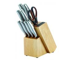 Here ahrenthal Bloc Couteaux 10Â PiÃ¨ces avec Bloc de Bois, rotin et Panier en Caoutchouc, Beige, 12Â x 12Â x 25Â cm, 4Â unitÃ©s de