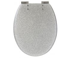 Gelco 709563 Glitter Abattant WC Motif PailletÃ© Descente Ralentie RÃ©sine Argent 46 x 34 x 7,5 cm