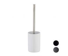 Relaxdays Porte brosse WC céramique avec brosse WC et tête changeable poignée en métal rond 36 cm, blanc