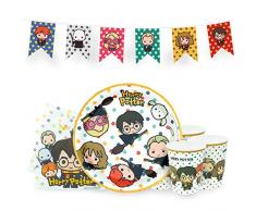 Cinereplicas - Pack danniversaire Officiel Harry Potter avec 8 Assiettes, 8 Verres, 20 Serviette, 1 banniÃ¨re - Kawaii