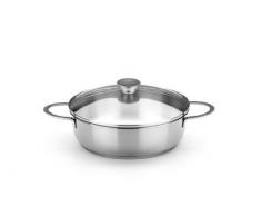 BRA Ancora - Faitout Bas, 26 cm, Acier Inoxydable 18/10, avec Couvercle en Verre