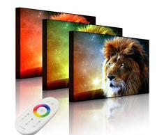 Lightbox-Multicolor Tableau avec Ã©clairage LED Lion Art Abstrait 100 x 70 cm