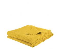 zoeppritz since 1828 Plaid Honeybee-Plaid - Couverture Souple en Lin - Plaid uni tissé à Franges en matériaux naturels, Lin, 160 Curry, 130x180cm