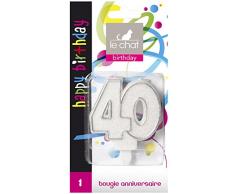 Le Chat 1196340 Bougie NOMBRE anniversaire blanc pailleté avec tour argent - 40 ans