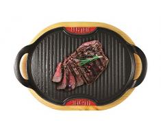 Bialetti 0LTGG036 Set de Grille Induction Fonte Ãmaillée et Support de Table en Bois/Aluminium 36 x 26 x 4 cm 2 Pièces