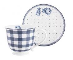 Katie Alice Vintage Vichy Indigo Spot Tasse et Soucoupe, Porcelaine, Violet, 2Â piÃ¨ces