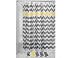 InterDesign Chevron rideau de douche tissu, rideau douche en polyester facile entretien, rideau baignoire avec Åillets renforcés, gris/jaune