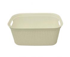JVL Knit Motif Boucle Plastique Rectangulaire en Lin Panier à Linge avec poignées â 38 litres, Blanc