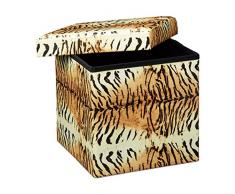 Relaxdays Tabouret pliant coffre de rangement pliable banc de stockage avec couvercle amovible 38 x 38 x 38 cm pouf en similicuir repose-pieds table appoint motifs tendances tigre jaune
