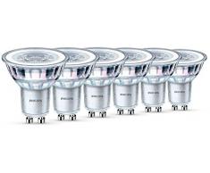 Philips Lot de 6 Ampoules LED Spot Culot GU10, 4,6W équivalent 50W, Blanc Chaud 2700K, Finition Verre