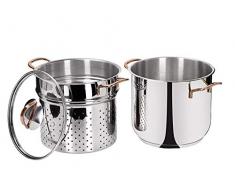 BEPER PE.801 Set spécial pâtes : Faitout 7 l + passoire + Couvercle en Acier Inoxydable, Argent, 26 cm