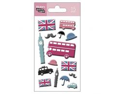 NOUVELLES IMAGES 75007733 Londres Ensemble DE 15 Mini Autocollants Mousse/Brillant Multicolore 14,5 x 7,8 x 0,1 cm
