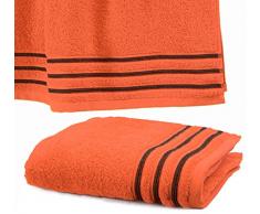 Drap De Douche 70x140 cm 100% Coton - 550 grS/m2 Orange avec Liserets Chocolat