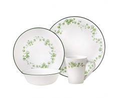 CORELLE Service de Vaisselle pour 4 Personnes 16 piÃ¨ces en Verre Vitrelle Motif Callaway Vert