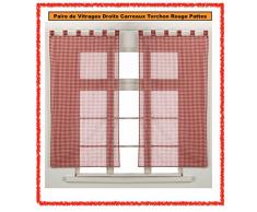 Linder 0163/6/453 Paire de Vitrages Droits Carreaux Torchon Rouge Pattes 60 x 160 cm