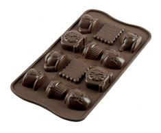 Silikomart 22.117.77.0065 SCG17 Moule pour Chocolat Thème Teatime 15 Cavités Silicone Marron
