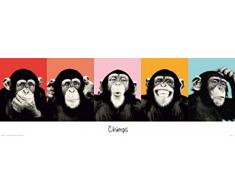 1art1Â® 60485 Singes Midi Poster ChimpanzÃ©s Expressifs 91 x 30 cm
