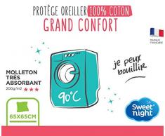 Sweetnight - ProtÃ¨ge Oreiller 65x65 cm | 100% Coton | Anti-rÃ©trÃ©cissement | Molleton Absorbant | Silencieux et Respirant | Lavable Ã 90Â°C | Fermeture Ã Rabat