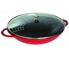 Staub 1313906 Wok Cerise avec Couvercle Verre 37 Cm