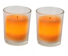 Star Lot de 2 bougies chauffe-plat Ã LED dans un verre LumiÃ¨re vacillante Orange Piles incluses 7 x 4,5 cm