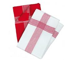 ligne décor 2 torchons 50x70cm coton nid dabeille cerise rouge