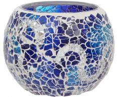 Maturi Photophore en Verre craquelÃ© mosaÃ¯que, Verre, Bleu, 8 x 7.5cm