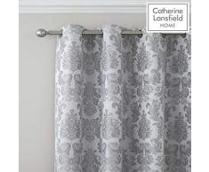 Catherine Lansfield Rideau Ã Åillets Damas Jacquard 167,64 x 228,60 cm ArgentÃ©, Tissu, Silver, 66x72 inch