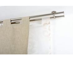 Double Tringle Ã Rideaux: Ã 20 mm sans Anneaux, L. 140 cm. en Acier satinÃ© â Complet