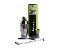 Point-Virgule PV-COC-9990 Set Cocktail: Cuillère, Mesureur, Passoire & Cobbler Shaker, INOX