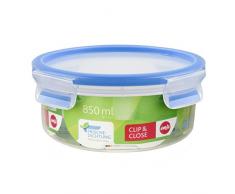 Emsa 508552 Boîte alimentaire ronde avec couvercle, 0.85 Litre, Transparent/bleu, Clip & Close