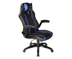 Mars Gaming MGC2BBL - Chaise de jeu professionnelle avec roulettes (inclinable et réglable en hauteur, appuie-tête rembourré, accoudoir rembourré et réglable, ergonomique), noir et bleu