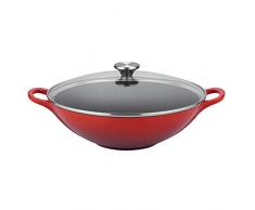 Le Creuset, Wok en Fonte ÃmaillÃ©e, Rond, Ã 32 cm, Compatible avec Toutes Sources de Chaleur (Induction Incluse), 4.607 kg, Cerise
